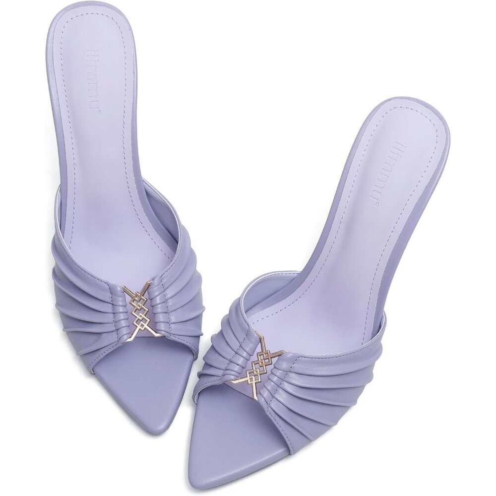 Women's Purple Faux Leather High Heels with Pointed Peep Toe Heeled Sandals
